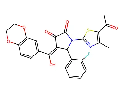 1-(5-acetyl-4-methyl-1,3-thiazol-2-yl)-4-(2,3-dihydro-1,4-benzodioxine-6-carbonyl)-5-(2-fluorophenyl)-3-hydroxy-2,5-dihydro-1H-pyrrol-2-one structure