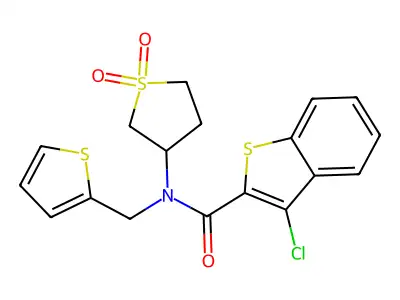 3-chloro-N-(1,1-dioxidotetrahydrothiophen-3-yl)-N-(thiophen-2-ylmethyl)-1-benzothiophene-2-carboxamide structure