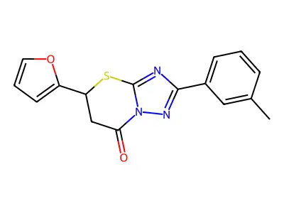 5-(furan-2-yl)-2-(m-tolyl)-5H-[1,2,4]triazolo[5,1-b][1,3]thiazin-7(6H)-one structure