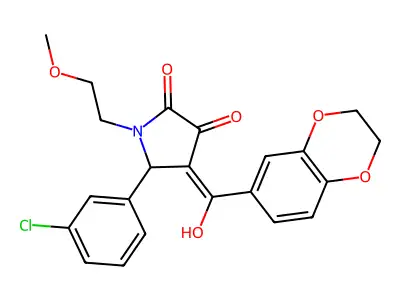 5-(3-chlorophenyl)-4-(2,3-dihydro-1,4-benzodioxine-6-carbonyl)-3-hydroxy-1-(2-methoxyethyl)-2,5-dihydro-1H-pyrrol-2-one structure