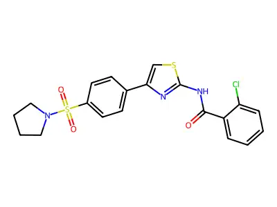 2-chloro-N-[4-(4-pyrrolidin-1-ylsulfonylphenyl)-1,3-thiazol-2-yl]benzamide structure