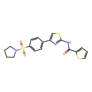 N-{4-[4-(1-pyrrolidinylsulfonyl)phenyl]-1,3-thiazol-2-yl}-2-thiophenecarboxamide structure