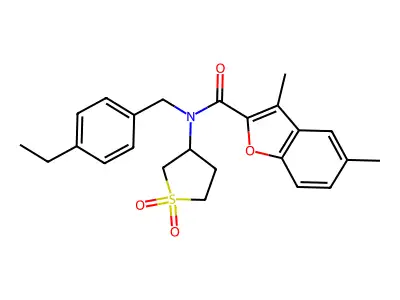 N-(1,1-dioxidotetrahydrothiophen-3-yl)-N-(4-ethylbenzyl)-3,5-dimethyl-1-benzofuran-2-carboxamide structure