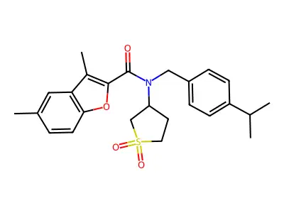 N-(1,1-dioxidotetrahydrothiophen-3-yl)-3,5-dimethyl-N-[4-(propan-2-yl)benzyl]-1-benzofuran-2-carboxamide structure