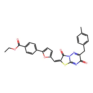 ethyl 4-(5-{(Z)-[6-(4-methylbenzyl)-3,7-dioxo-7H-[1,3]thiazolo[3,2-b][1,2,4]triazin-2(3H)-ylidene]methyl}furan-2-yl)benzoate structure