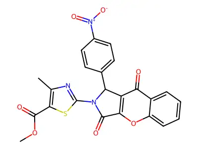 methyl 4-methyl-2-(1-(4-nitrophenyl)-3,9-dioxochromeno[2,3-c]pyrrol-2(1H,3H,9H)-yl)thiazole-5-carboxylate structure