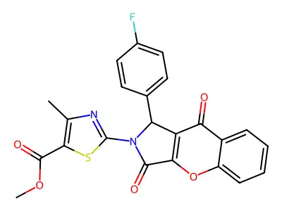 methyl 2-(1-(4-fluorophenyl)-3,9-dioxochromeno[2,3-c]pyrrol-2(1H,3H,9H)-yl)-4-methylthiazole-5-carboxylate structure