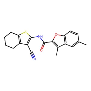 N-(3-cyano-4,5,6,7-tetrahydro-1-benzothiophen-2-yl)-3,5-dimethyl-1-benzofuran-2-carboxamide structure