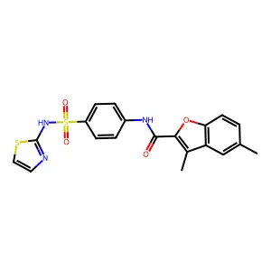 3,5-dimethyl-N-[4-(1,3-thiazol-2-ylsulfamoyl)phenyl]-1-benzofuran-2-carboxamide structure