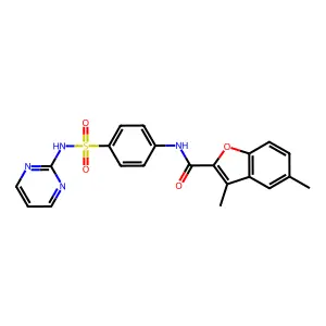 3,5-dimethyl-N-[4-(pyrimidin-2-ylsulfamoyl)phenyl]-1-benzofuran-2-carboxamide structure
