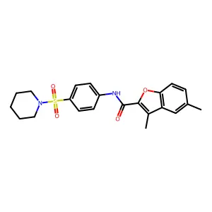 3,5-dimethyl-N-[4-(piperidin-1-ylsulfonyl)phenyl]-1-benzofuran-2-carboxamide structure