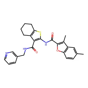 3,5-dimethyl-N-(3-((pyridin-3-ylmethyl)carbamoyl)-4,5,6,7-tetrahydrobenzo[b]thiophen-2-yl)benzofuran-2-carboxamide structure