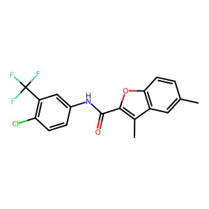 N-[4-chloro-3-(trifluoromethyl)phenyl]-3,5-dimethyl-1-benzofuran-2-carboxamide structure