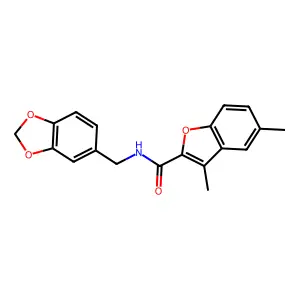 N-(1,3-benzodioxol-5-ylmethyl)-3,5-dimethyl-2-benzofurancarboxamide structure