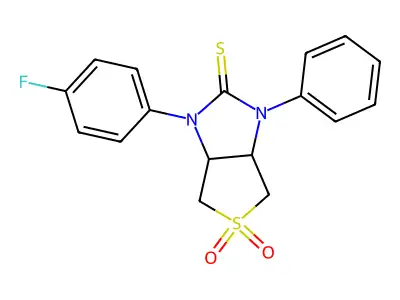 1-(4-fluorophenyl)-3-phenyltetrahydro-1H-thieno[3,4-d]imidazole-2(3H)-thione 5,5-dioxide structure