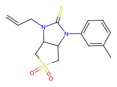 3-(3-methylphenyl)-5,5-dioxo-1-prop-2-enyl-3a,4,6,6a-tetrahydrothieno[3,4-d]imidazole-2-thione structure