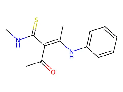 2-acetyl-3-anilino-N-methylbut-2-enethioamide structure