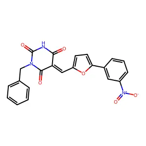 (5E)-1-benzyl-5-[[5-(3-nitrophenyl)furan-2-yl]methylidene]-1,3-diazinane-2,4,6-trione structure