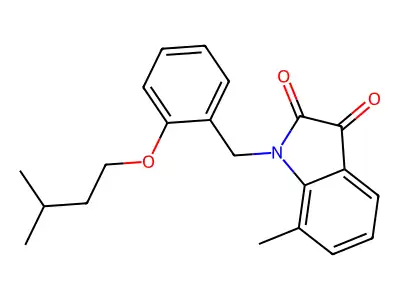 7-methyl-1-{[2-(3-methylbutoxy)phenyl]methyl}-2,3-dihydro-1H-indole-2,3-dione structure