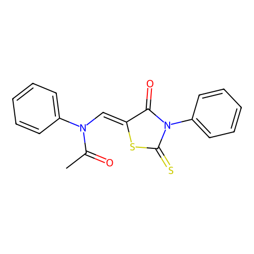 N-[(Z)-(4-oxo-3-phenyl-2-thioxo-1,3-thiazolidin-5-ylidene)methyl]-N-phenylacetamide structure