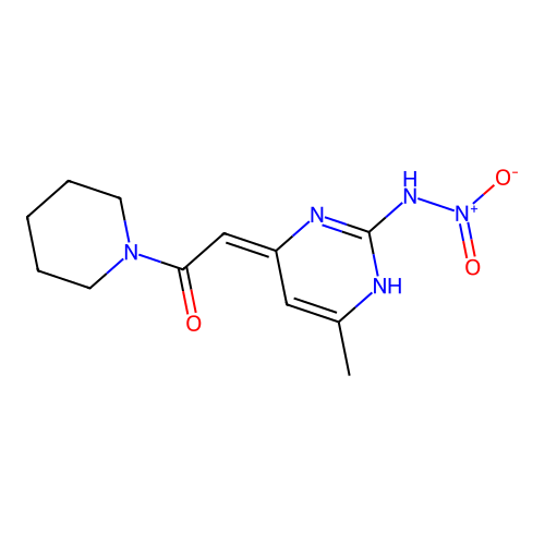 N-[(4E)-6-methyl-4-(2-oxo-2-piperidin-1-ylethylidene)-1H-pyrimidin-2-yl]nitramide structure