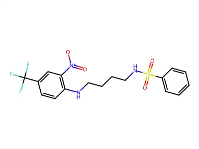 N-[4-[2-nitro-4-(trifluoromethyl)anilino]butyl]benzenesulfonamide structure