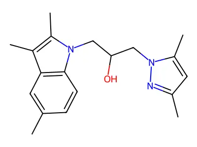 1-(3,5-dimethyl-1H-pyrazol-1-yl)-3-(2,3,5-trimethyl-1H-indol-1-yl)propan-2-ol structure
