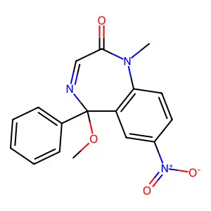 5-Methoxy-1-methyl-7-nitro-5-phenyl-1,5-dihydro-2H-1,4-benzodiazepin-2-one structure