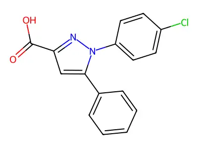 1-(4-chlorophenyl)-5-phenyl-1H-pyrazole-3-carboxylic acid structure