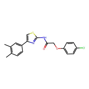 2-(4-chlorophenoxy)-N-[4-(3,4-dimethylphenyl)-1,3-thiazol-2-yl]acetamide structure
