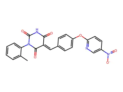 (5E)-1-(2-methylphenyl)-5-[[4-(5-nitropyridin-2-yl)oxyphenyl]methylidene]-1,3-diazinane-2,4,6-trione structure