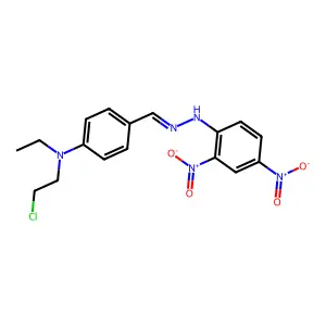 N-[[4-(2-Chloroethyl-ethyl-amino)phenyl]methylideneamino]-2,4-dinitro-aniline structure
