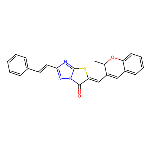 (Z)-5-((2-methyl-2H-chromen-3-yl)methylene)-2-((E)-styryl)thiazolo[3,2-b][1,2,4]triazol-6(5H)-one structure