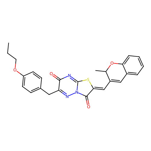 (Z)-2-((2-methyl-2H-chromen-3-yl)methylene)-6-(4-propoxybenzyl)-2H-thiazolo[3,2-b][1,2,4]triazine-3,7-dione structure