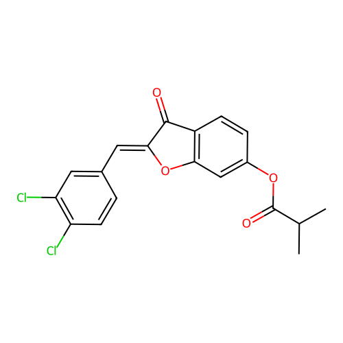 (2Z)-2-(3,4-dichlorobenzylidene)-3-oxo-2,3-dihydro-1-benzofuran-6-yl 2-methylpropanoate structure