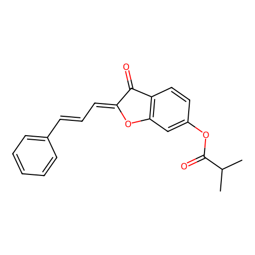 (Z)-3-oxo-2-((E)-3-phenylallylidene)-2,3-dihydrobenzofuran-6-yl isobutyrate structure
