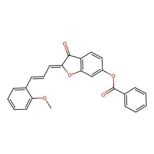 (Z)-2-((E)-3-(2-methoxyphenyl)allylidene)-3-oxo-2,3-dihydrobenzofuran-6-yl benzoate structure