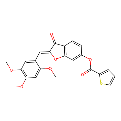 (Z)-3-oxo-2-(2,4,5-trimethoxybenzylidene)-2,3-dihydrobenzofuran-6-yl thiophene-2-carboxylate structure
