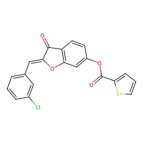 (2Z)-2-(3-chlorobenzylidene)-3-oxo-2,3-dihydro-1-benzofuran-6-yl thiophene-2-carboxylate structure
