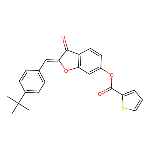 (Z)-2-(4-(tert-butyl)benzylidene)-3-oxo-2,3-dihydrobenzofuran-6-yl thiophene-2-carboxylate structure