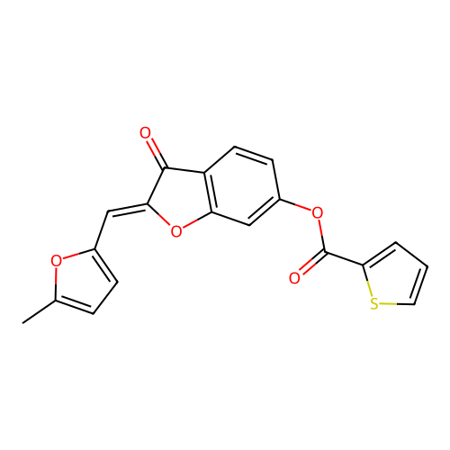 (Z)-2-((5-methylfuran-2-yl)methylene)-3-oxo-2,3-dihydrobenzofuran-6-yl thiophene-2-carboxylate structure