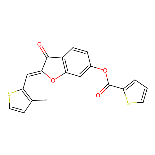 (Z)-2-((3-methylthiophen-2-yl)methylene)-3-oxo-2,3-dihydrobenzofuran-6-yl thiophene-2-carboxylate structure