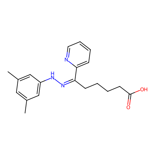 (6Z)-6-[2-(3,5-dimethylphenyl)hydrazinylidene]-6-(pyridin-2-yl)hexanoic acid structure