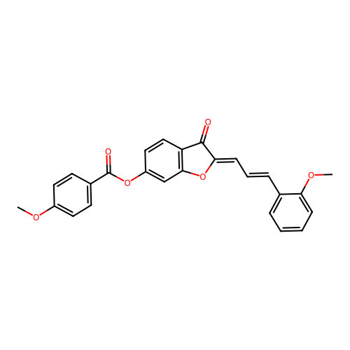 (Z)-2-((E)-3-(2-methoxyphenyl)allylidene)-3-oxo-2,3-dihydrobenzofuran-6-yl 4-methoxybenzoate structure