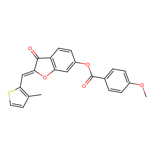 (Z)-2-((3-methylthiophen-2-yl)methylene)-3-oxo-2,3-dihydrobenzofuran-6-yl 4-methoxybenzoate structure