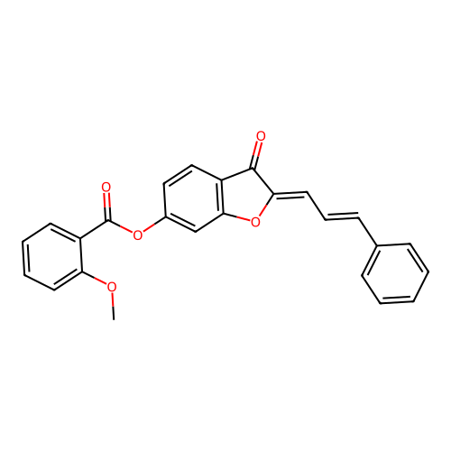 (2Z)-3-oxo-2-[(2E)-3-phenylprop-2-en-1-ylidene]-2,3-dihydro-1-benzofuran-6-yl 2-methoxybenzoate structure