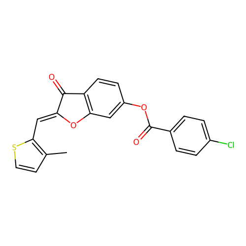 (Z)-2-((3-methylthiophen-2-yl)methylene)-3-oxo-2,3-dihydrobenzofuran-6-yl 4-chlorobenzoate structure