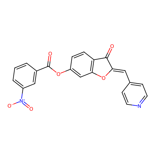 (Z)-3-oxo-2-(pyridin-4-ylmethylene)-2,3-dihydrobenzofuran-6-yl 3-nitrobenzoate structure