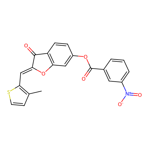 (Z)-2-((3-methylthiophen-2-yl)methylene)-3-oxo-2,3-dihydrobenzofuran-6-yl 3-nitrobenzoate structure