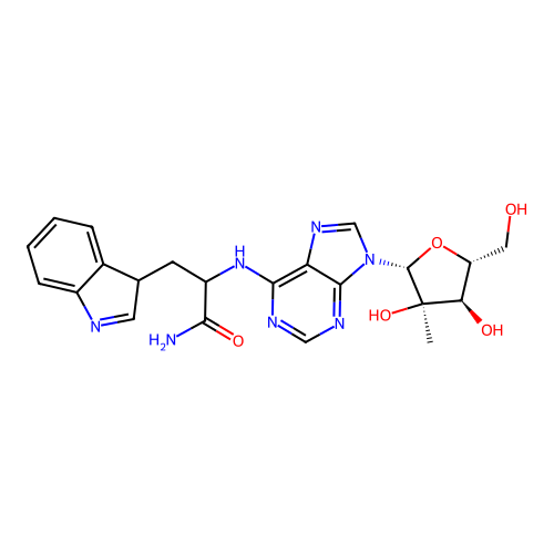 N-[2-amino-1-(3H-indol-3-ylmethyl)-2-oxoethyl]-2'-C-methyl-Adenosine structure